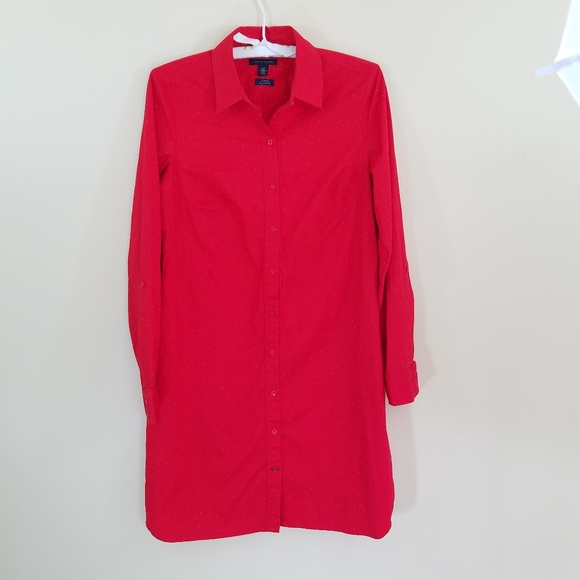 Tommy Hilfiger Dresses & Skirts - Tommy Hilfiger Red Long Sleeve Belted Shirt Dress